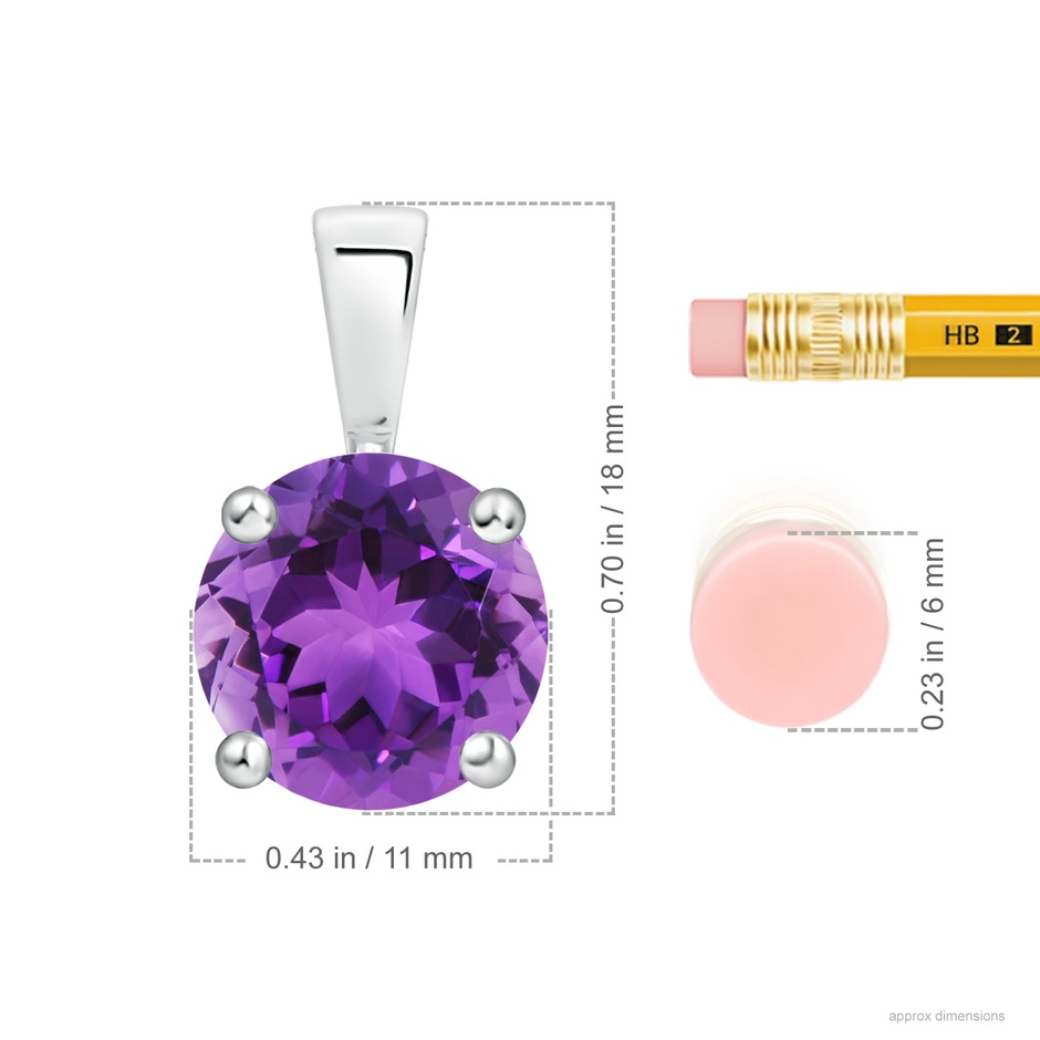 11mm AAA Classic Prong-Set Round Amethyst Solitaire Pendant in White Gold ruler