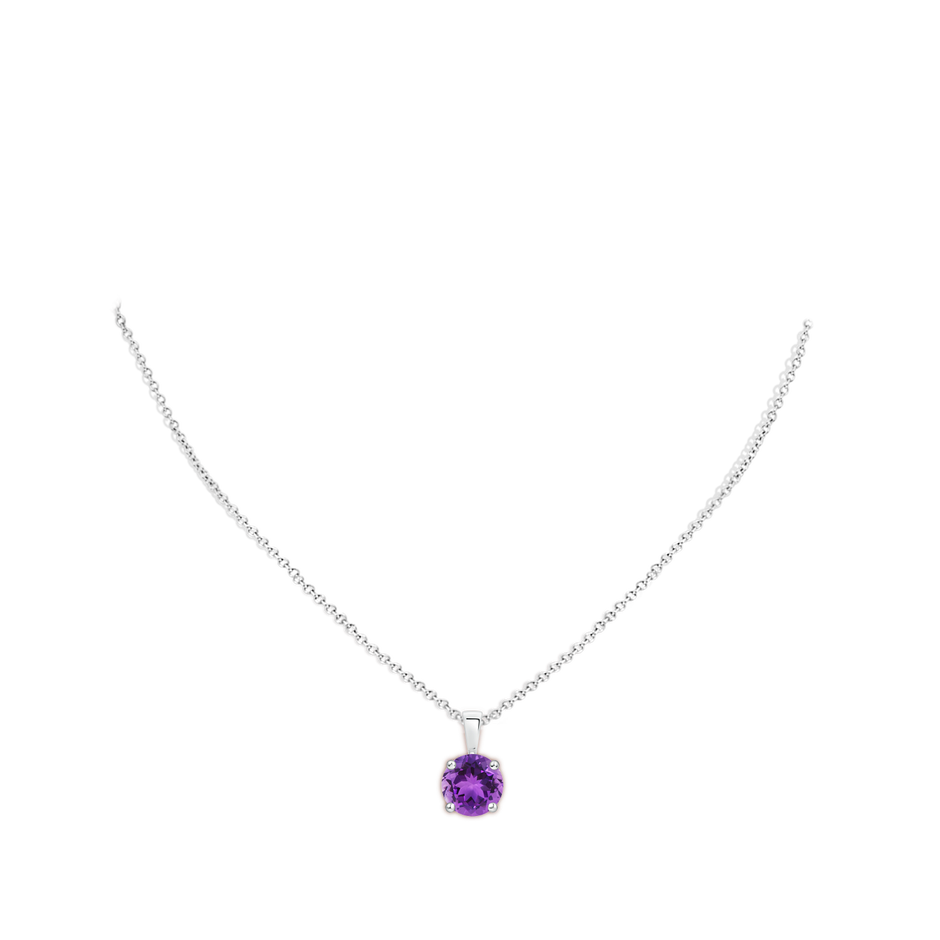 11mm AAA Classic Prong-Set Round Amethyst Solitaire Pendant in White Gold pen