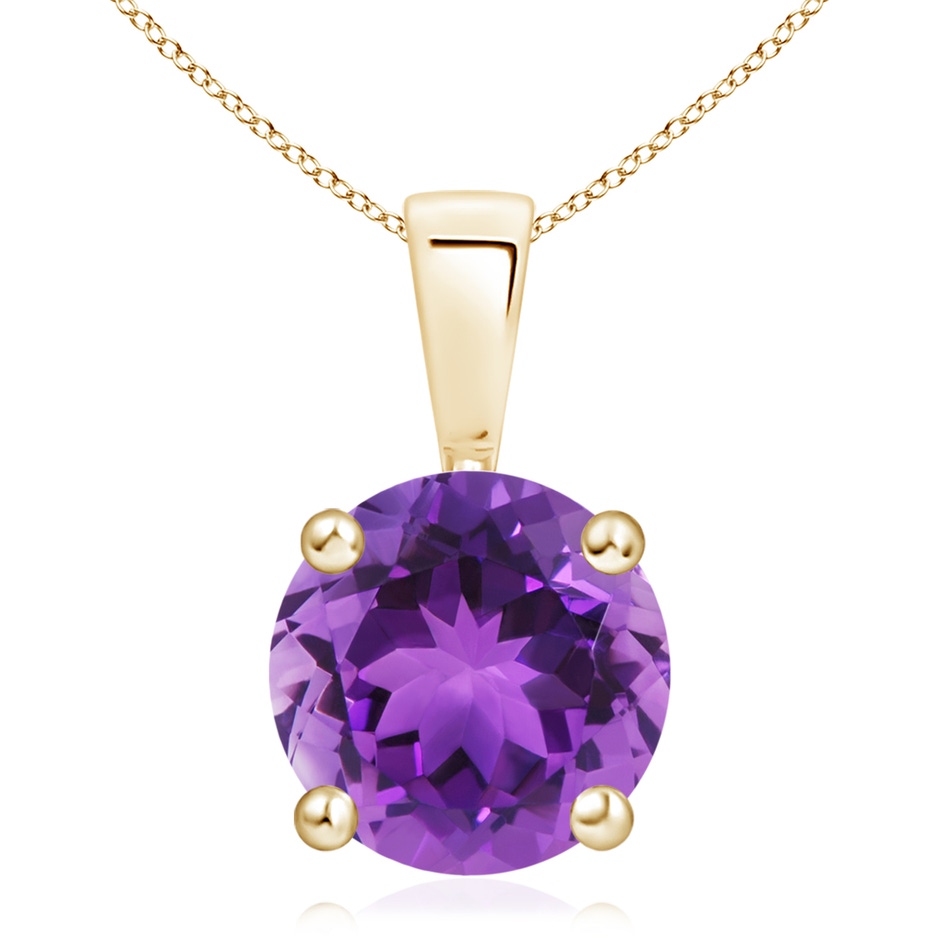 11mm AAA Classic Prong-Set Round Amethyst Solitaire Pendant in Yellow Gold 
