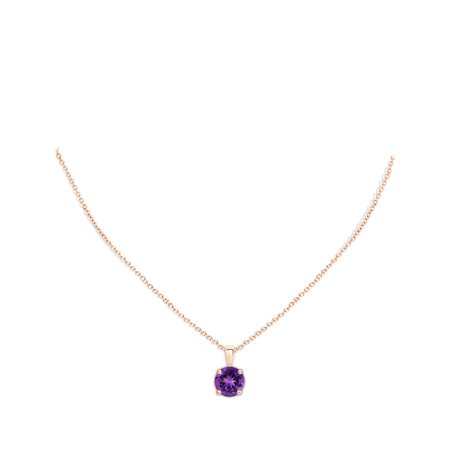 11mm AAAA Classic Prong-Set Round Amethyst Solitaire Pendant in 18K Rose Gold pen