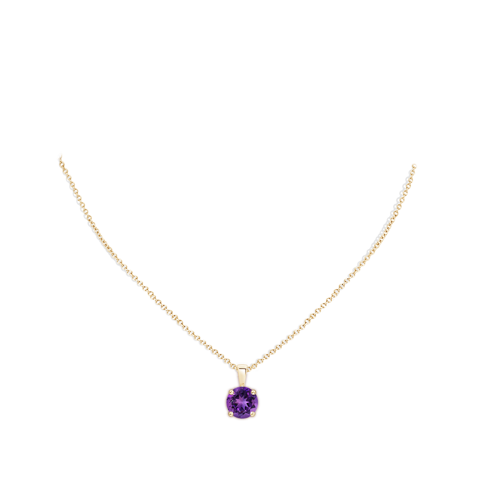 11mm AAAA Classic Prong-Set Round Amethyst Solitaire Pendant in 18K Yellow Gold pen