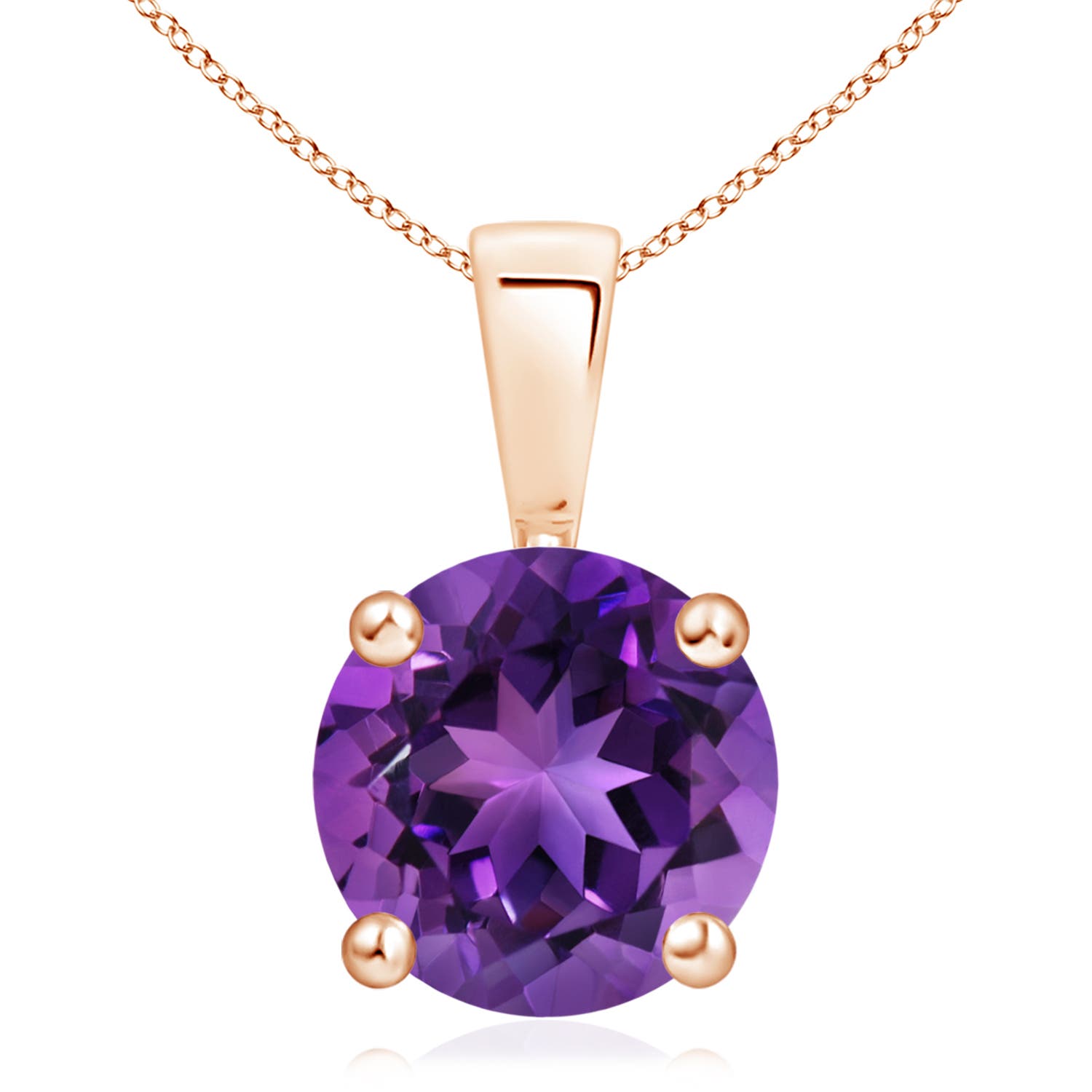 11mm AAAA Classic Prong-Set Round Amethyst Solitaire Pendant in Rose Gold