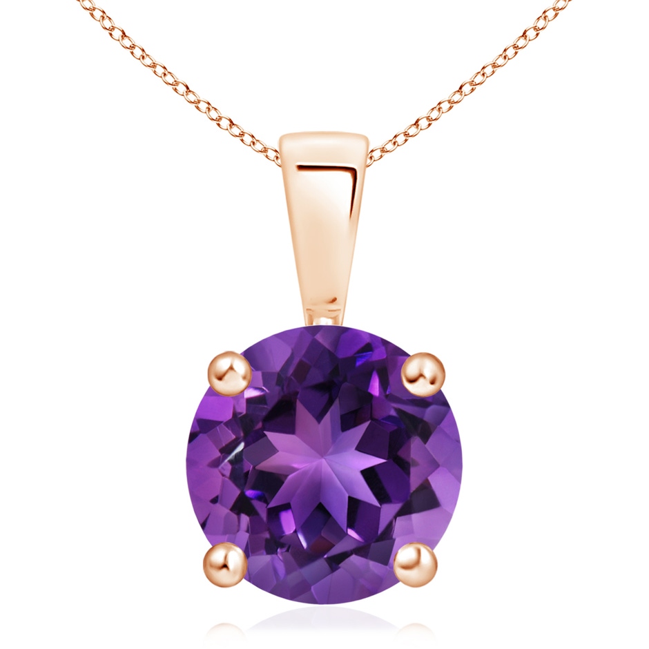 11mm AAAA Classic Prong-Set Round Amethyst Solitaire Pendant in Rose Gold 