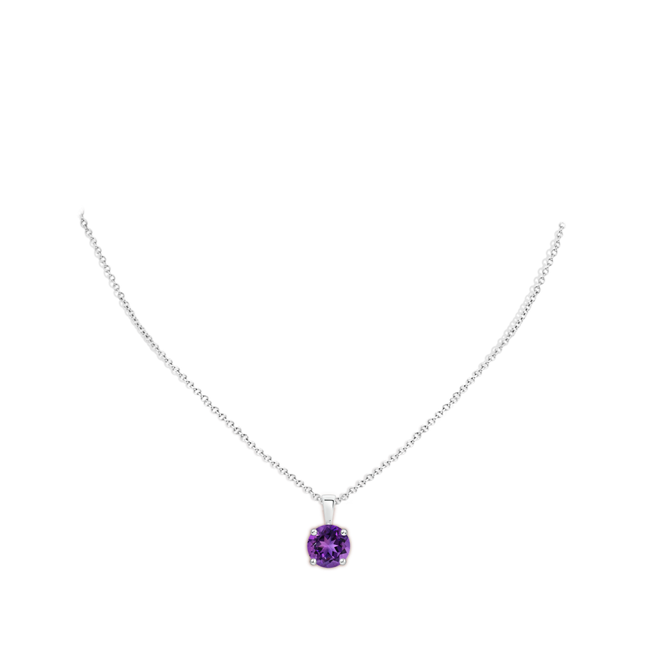 11mm AAAA Classic Prong-Set Round Amethyst Solitaire Pendant in White Gold pen