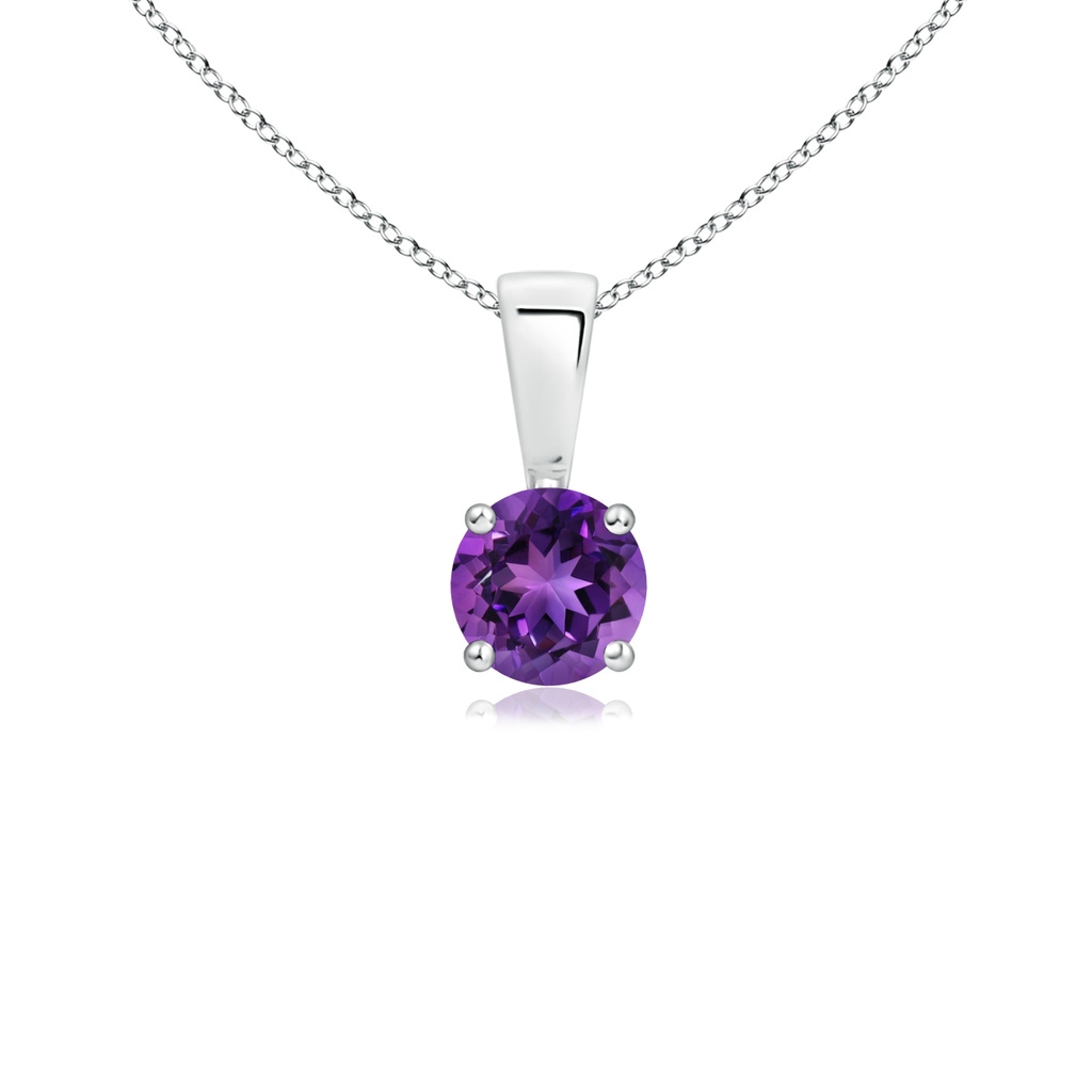 4mm AAAA Classic Round Amethyst Solitaire Pendant in 10K White Gold