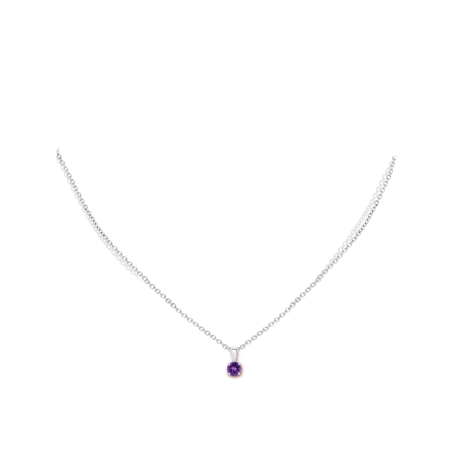 4mm AAAA Classic Round Amethyst Solitaire Pendant in 10K White Gold body-neck