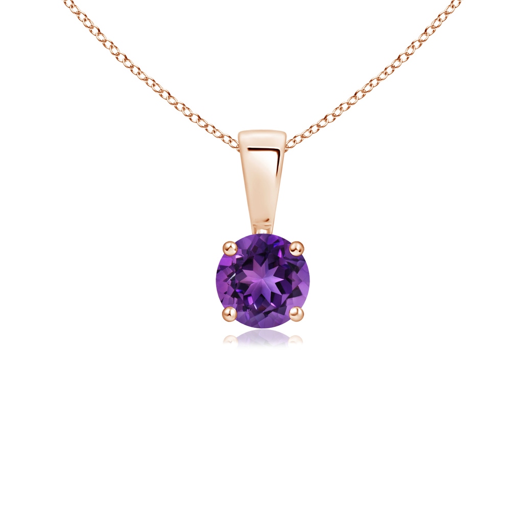 4mm AAAA Classic Round Amethyst Solitaire Pendant in Rose Gold