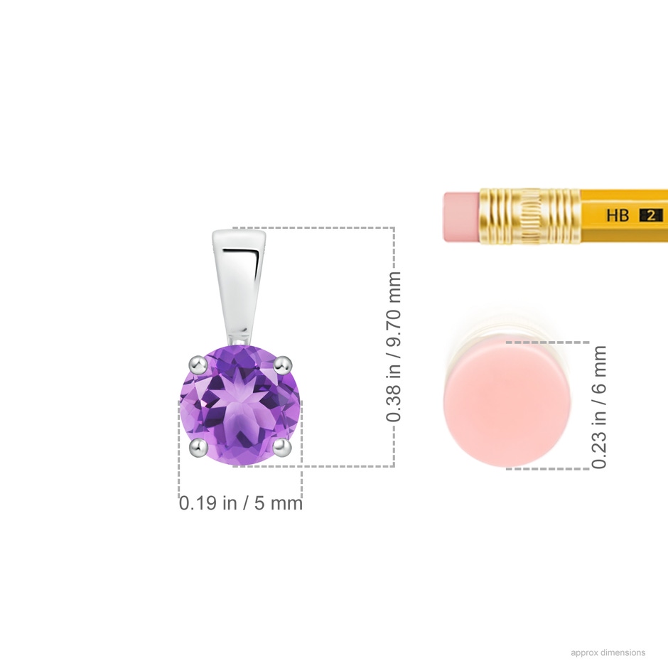 5mm A Classic Prong-Set Round Amethyst Solitaire Pendant in S999 Silver ruler