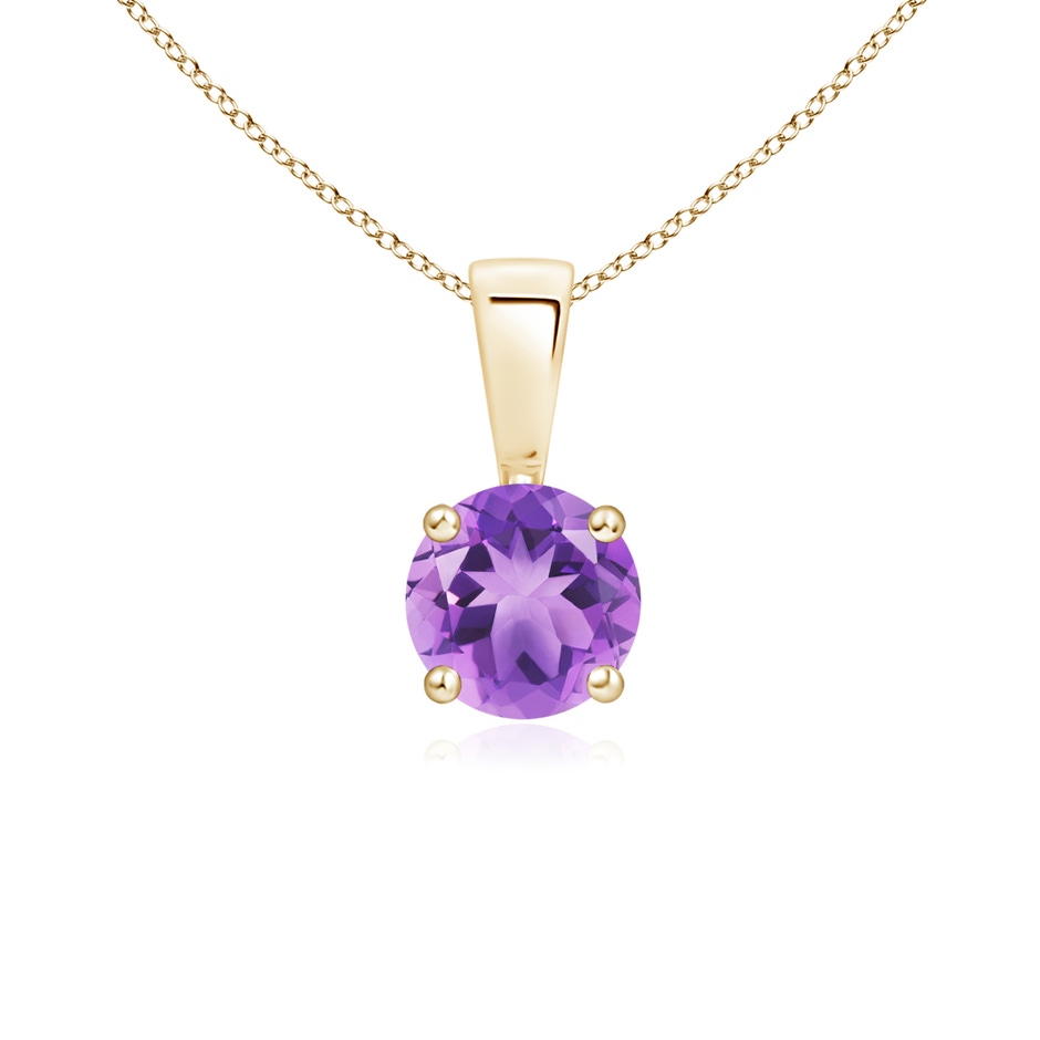 5mm A Classic Prong-Set Round Amethyst Solitaire Pendant in Yellow Gold 