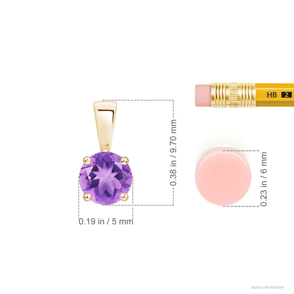 5mm A Classic Prong-Set Round Amethyst Solitaire Pendant in Yellow Gold ruler