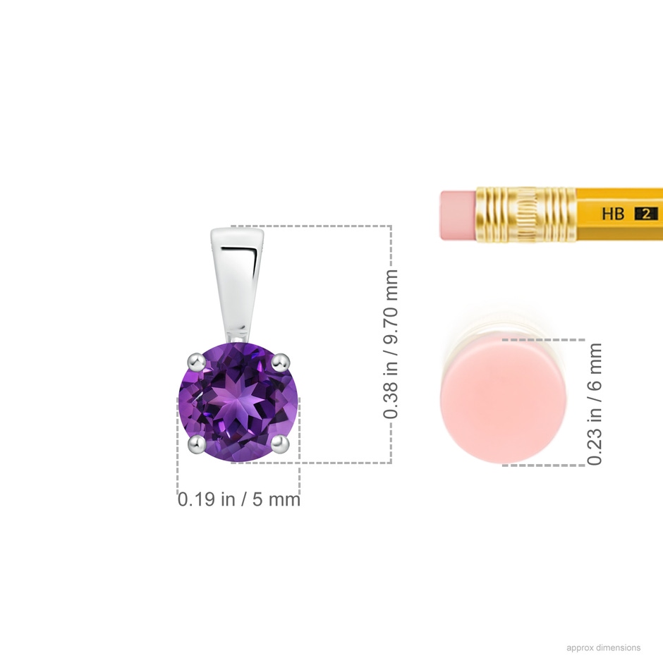 5mm AAAA Classic Prong-Set Round Amethyst Solitaire Pendant in P950 Platinum ruler