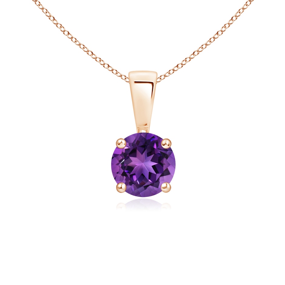 5mm AAAA Classic Prong-Set Round Amethyst Solitaire Pendant in Rose Gold 