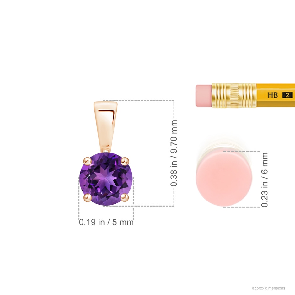 5mm AAAA Classic Prong-Set Round Amethyst Solitaire Pendant in Rose Gold ruler
