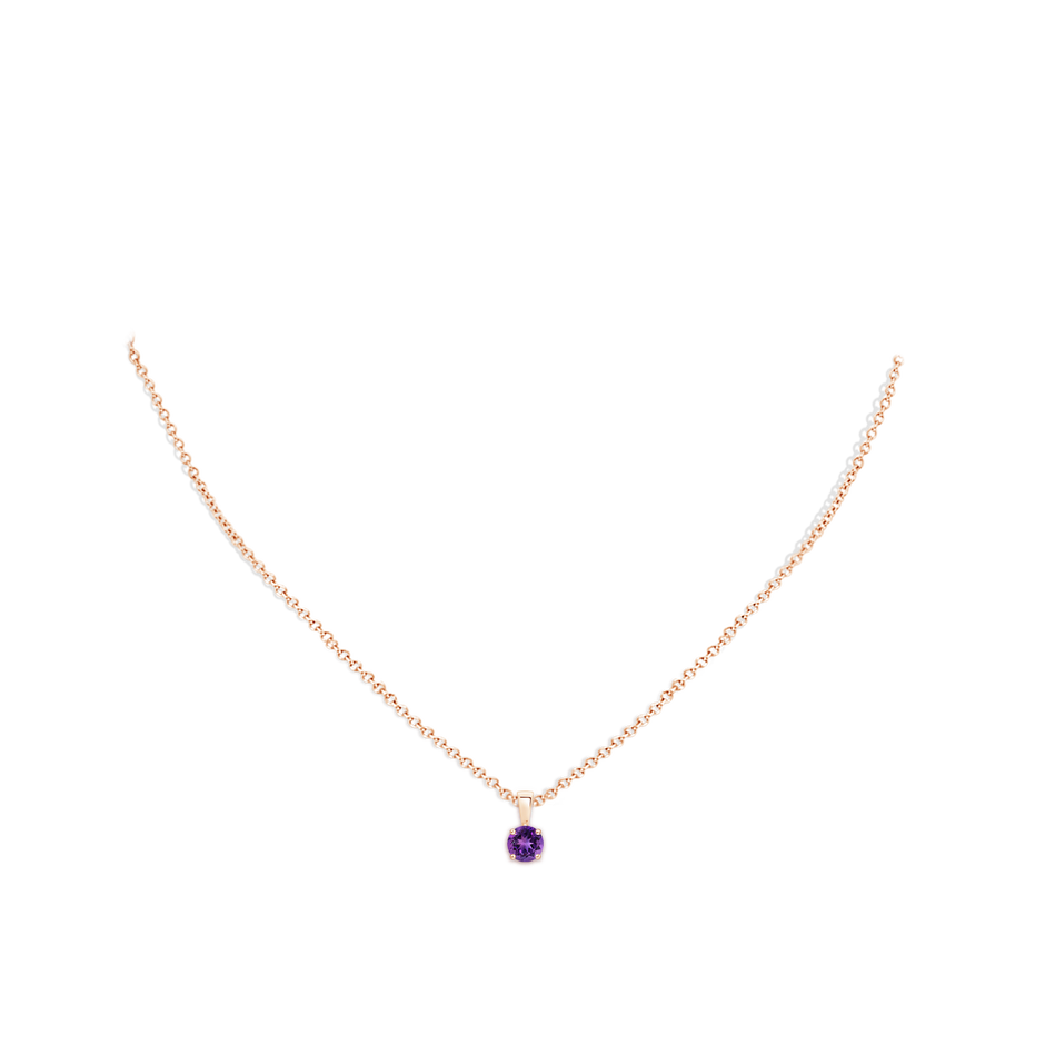 5mm AAAA Classic Prong-Set Round Amethyst Solitaire Pendant in Rose Gold pen