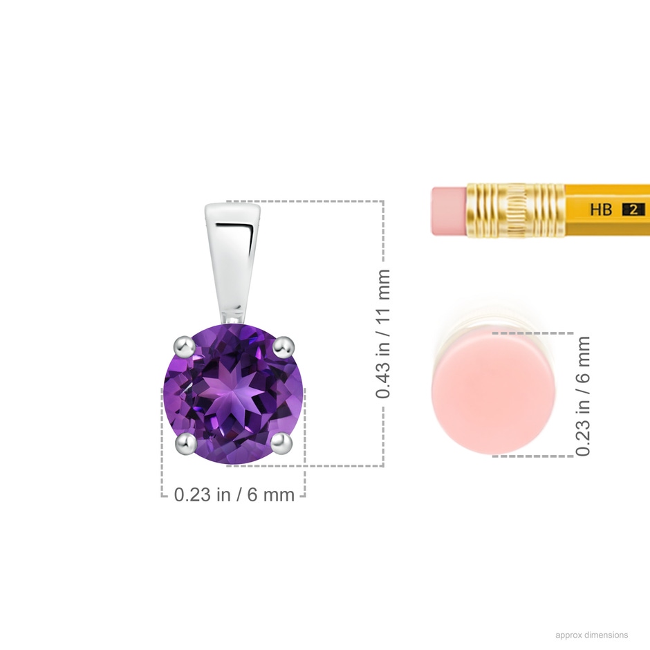 6mm AAAA Classic Prong-Set Round Amethyst Solitaire Pendant in S999 Silver ruler