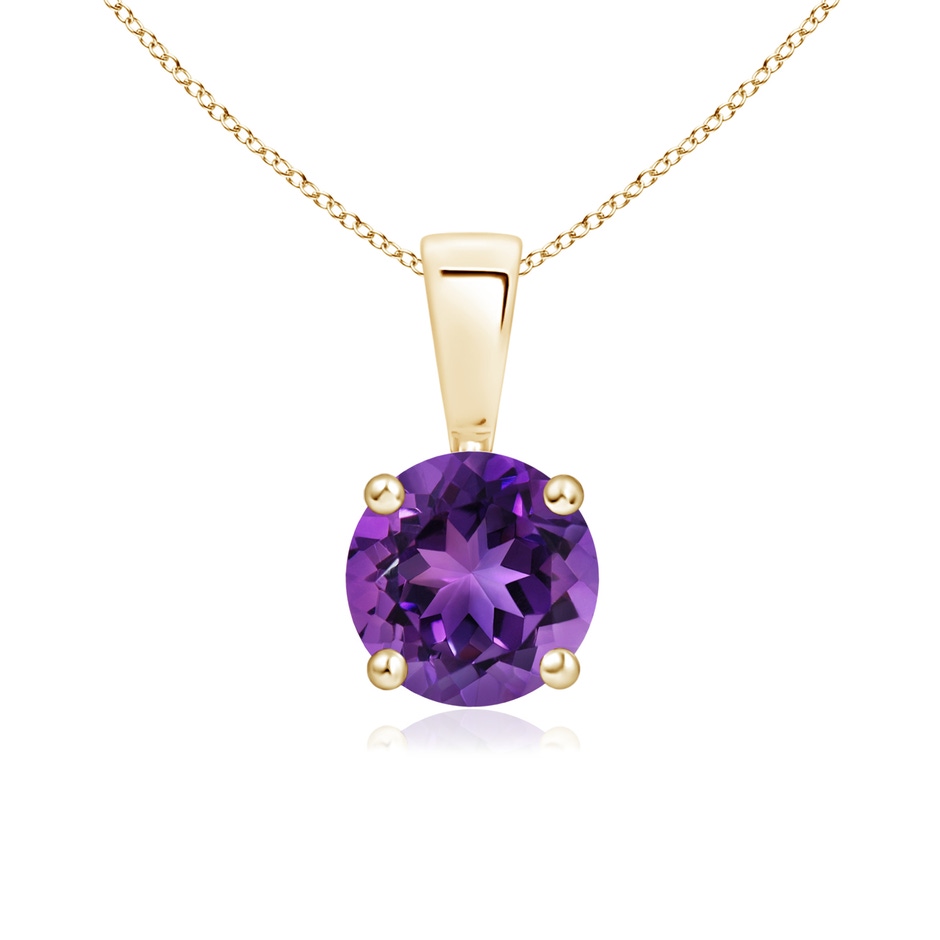 6mm AAAA Classic Prong-Set Round Amethyst Solitaire Pendant in Yellow Gold 