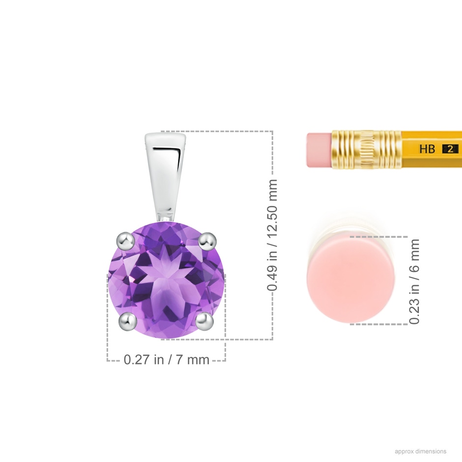 7mm A Classic Prong-Set Round Amethyst Solitaire Pendant in S999 Silver ruler