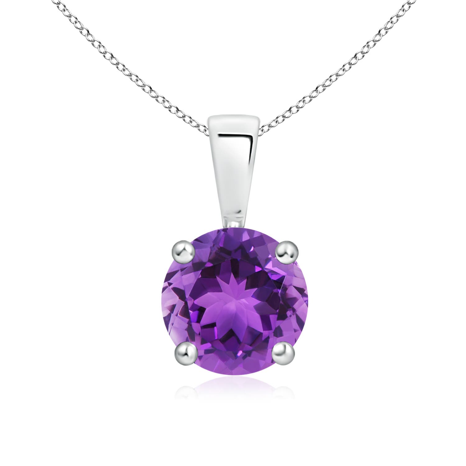 7mm AAA Classic Prong-Set Round Amethyst Solitaire Pendant in P950 Platinum