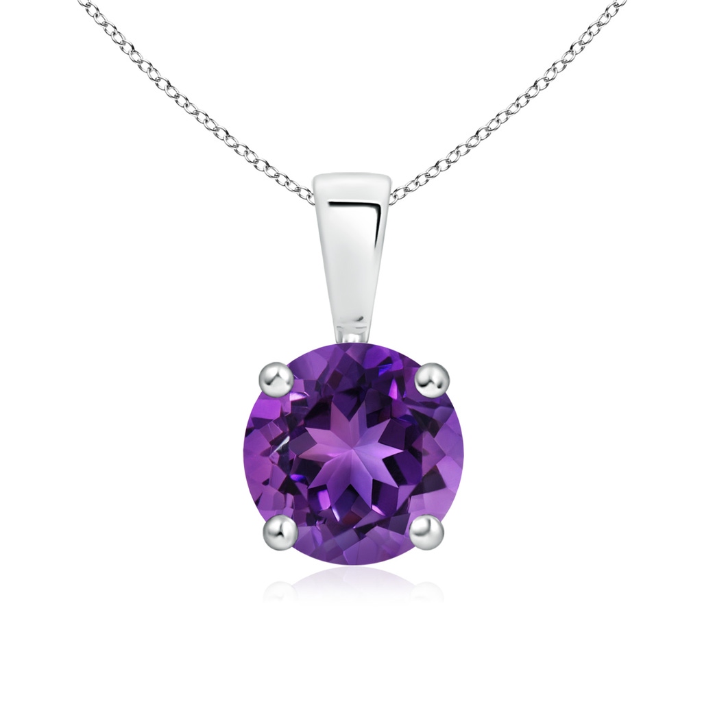 7mm AAAA Classic Prong-Set Round Amethyst Solitaire Pendant in 10K White Gold