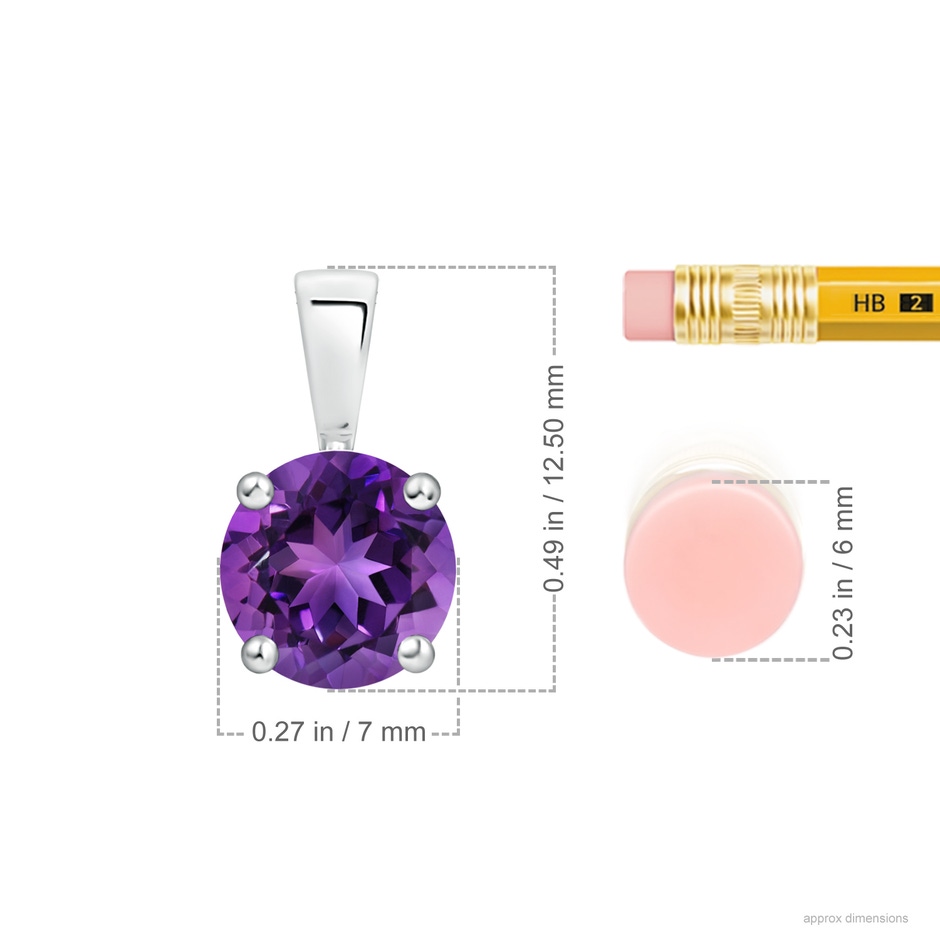 7mm AAAA Classic Prong-Set Round Amethyst Solitaire Pendant in S999 Silver ruler