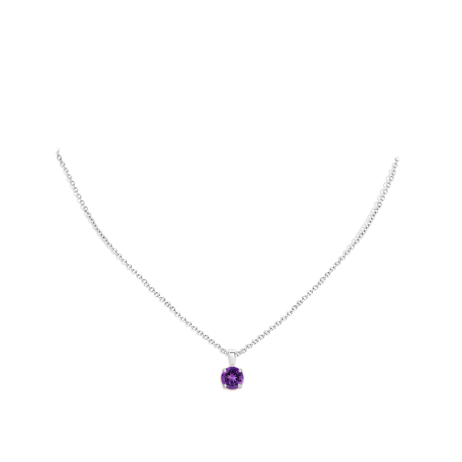 7mm AAAA Classic Prong-Set Round Amethyst Solitaire Pendant in S999 Silver pen