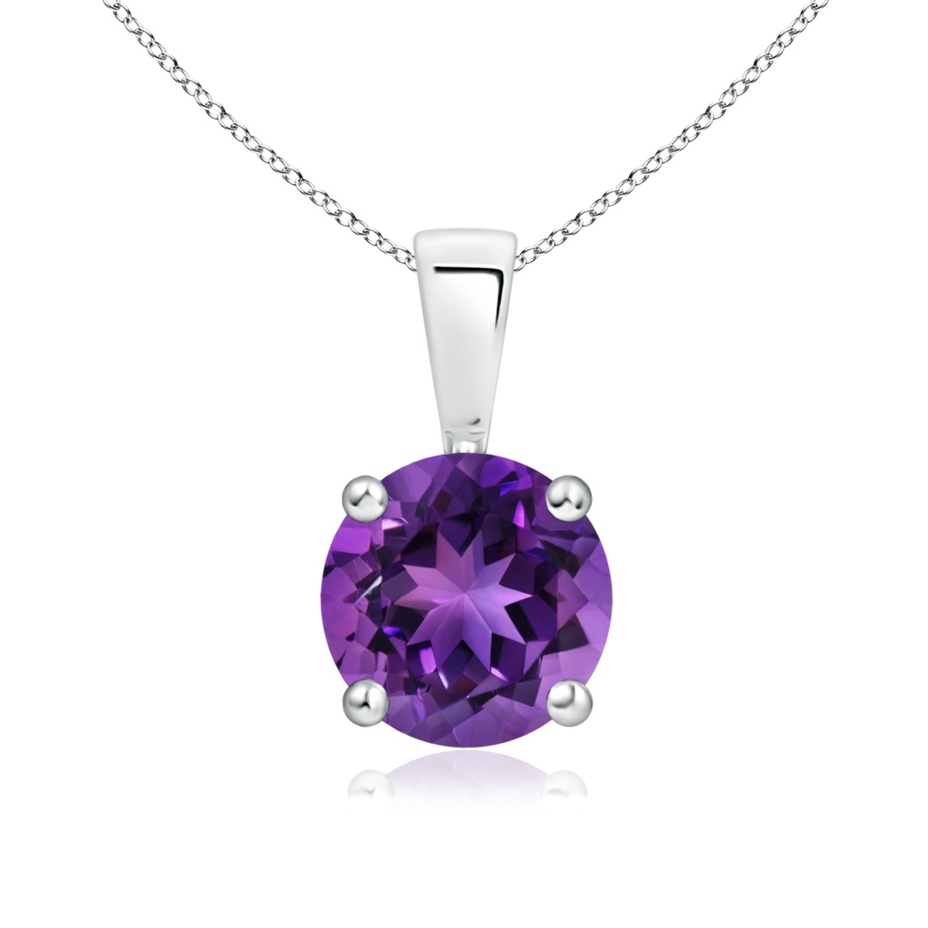 7mm AAAA Classic Round Amethyst Solitaire Pendant in White Gold