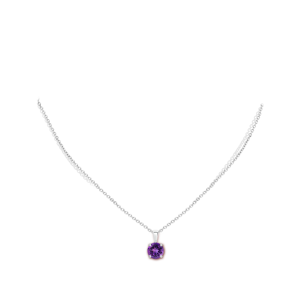 7mm AAAA Classic Round Amethyst Solitaire Pendant in White Gold Body-Neck