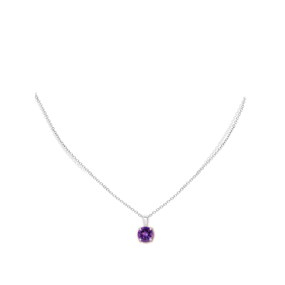 7mm AAAA Classic Round Amethyst Solitaire Pendant in White Gold body-neck