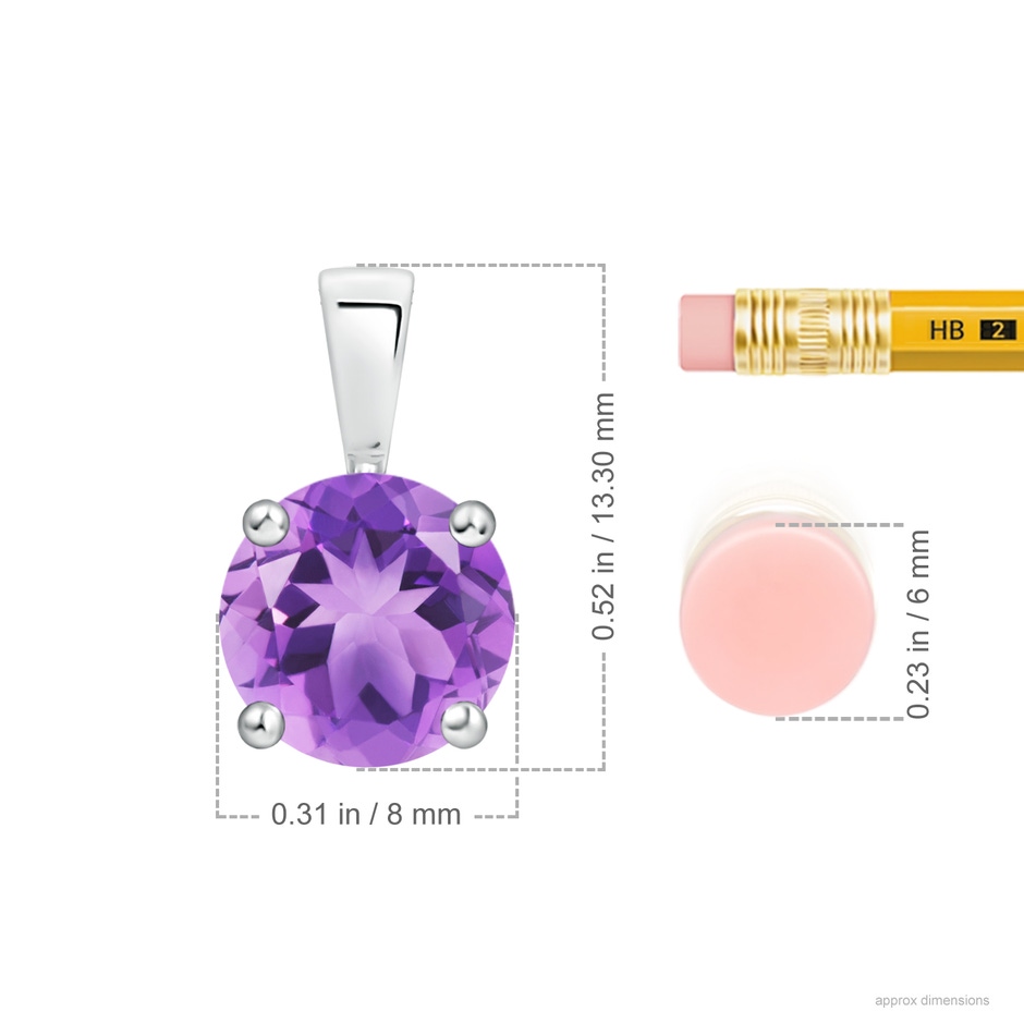 8mm A Classic Prong-Set Round Amethyst Solitaire Pendant in P950 Platinum ruler