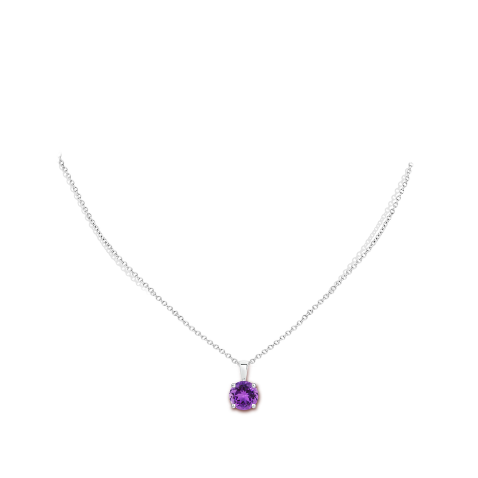 8mm AAA Classic Round Amethyst Solitaire Pendant in S999 Silver body-neck