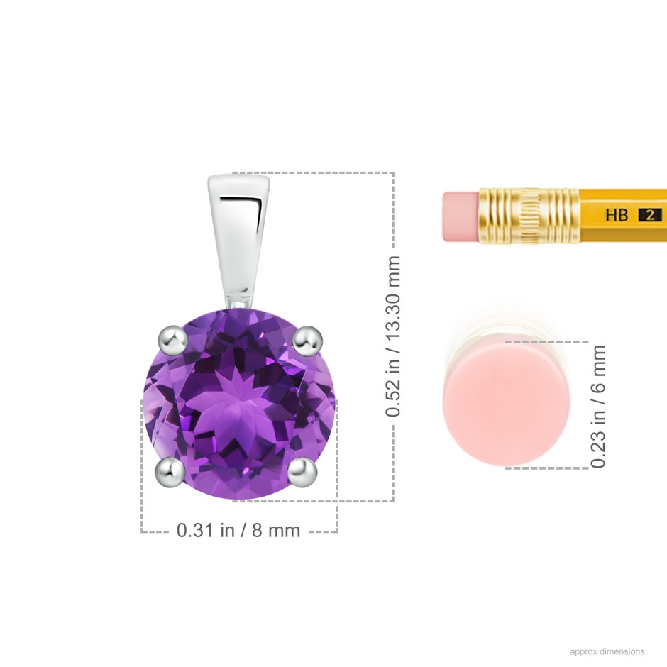 8mm AAA Classic Prong-Set Round Amethyst Solitaire Pendant in White Gold ruler