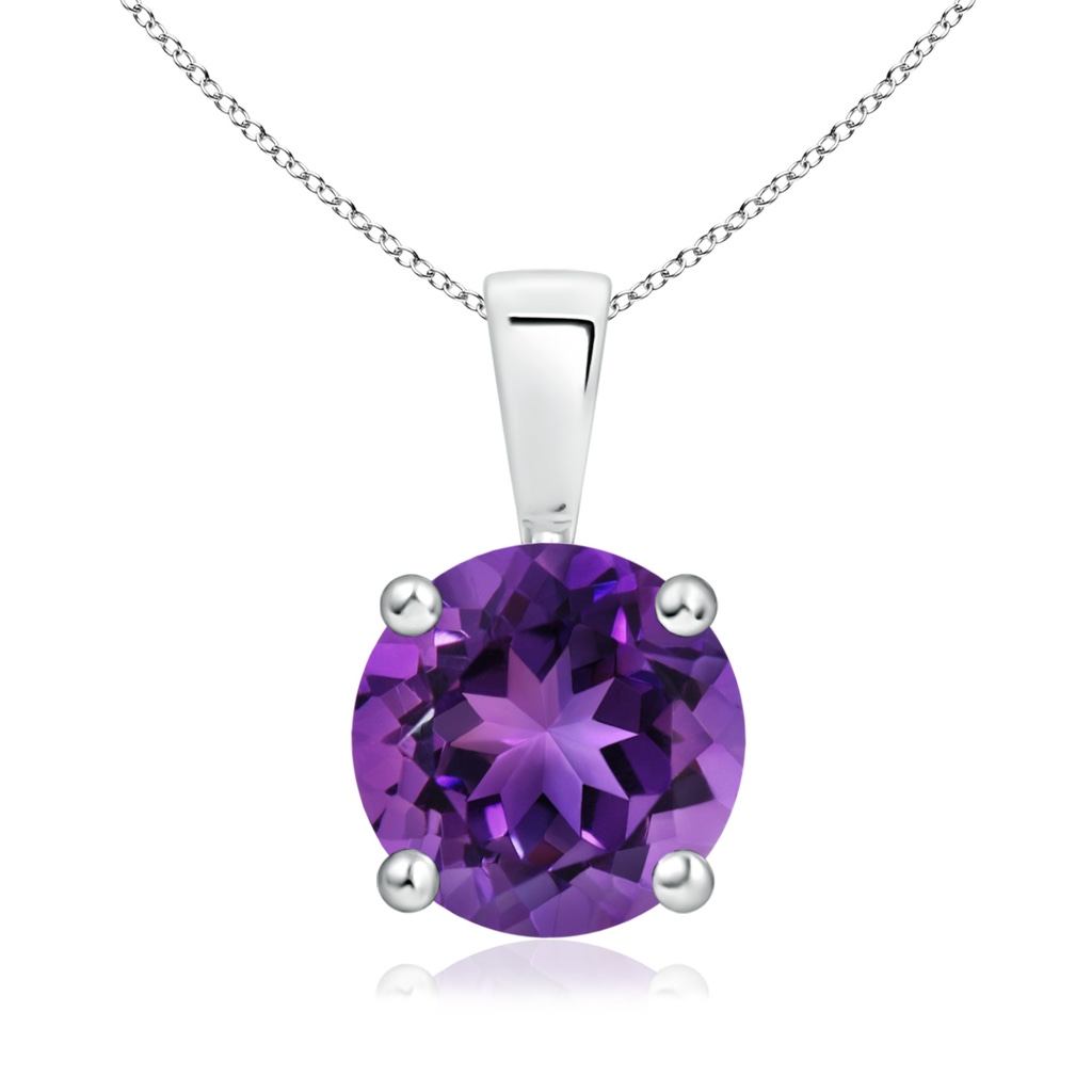 8mm AAAA Classic Round Amethyst Solitaire Pendant in White Gold