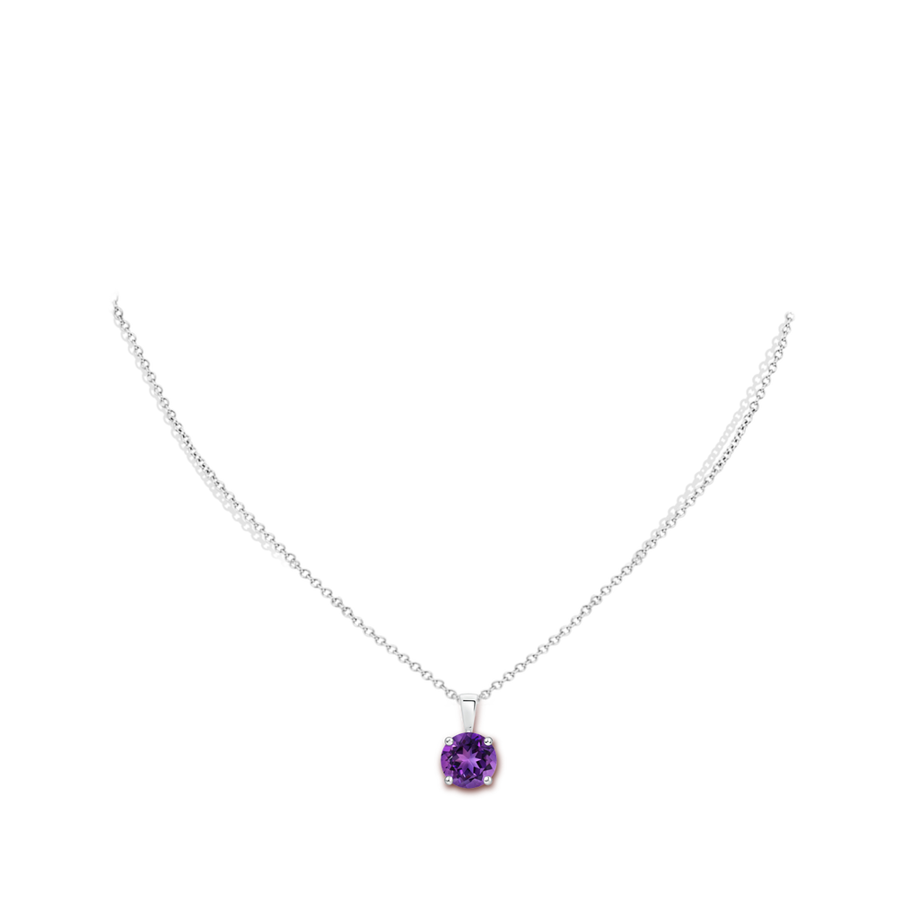 8mm AAAA Classic Round Amethyst Solitaire Pendant in White Gold Body-Neck