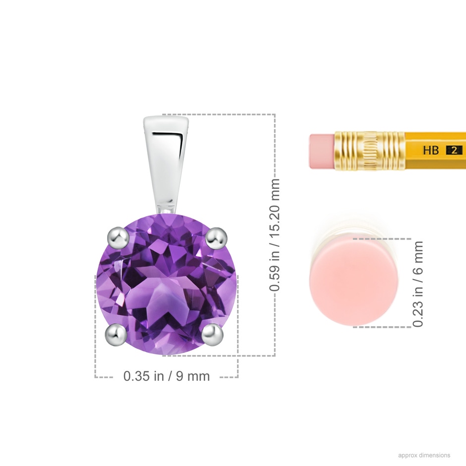 9mm AA Classic Prong-Set Round Amethyst Solitaire Pendant in S999 Silver ruler