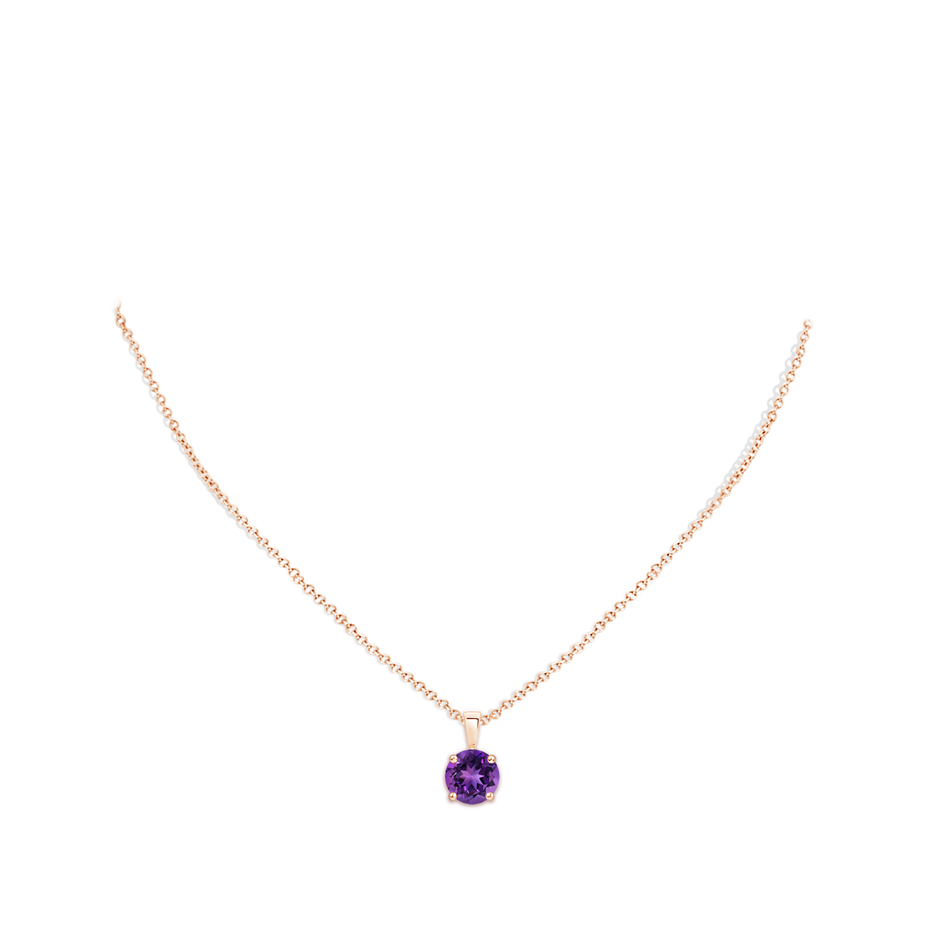 9mm AAAA Classic Prong-Set Round Amethyst Solitaire Pendant in 18K Rose Gold pen