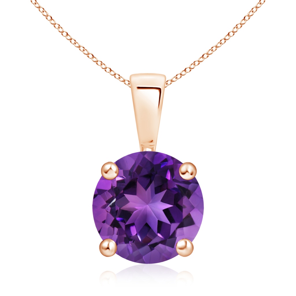 9mm AAAA Classic Prong-Set Round Amethyst Solitaire Pendant in 9K Rose Gold