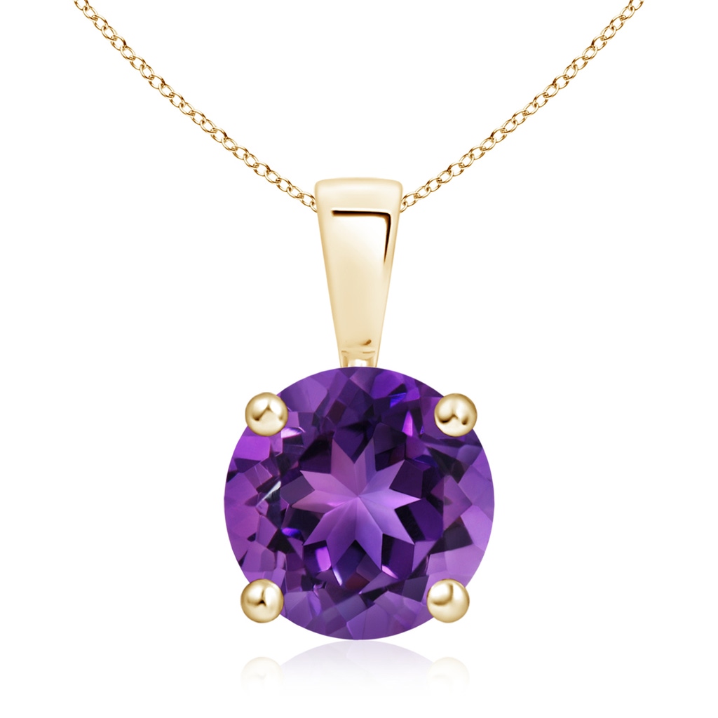 9mm AAAA Classic Prong-Set Round Amethyst Solitaire Pendant in 9K Yellow Gold