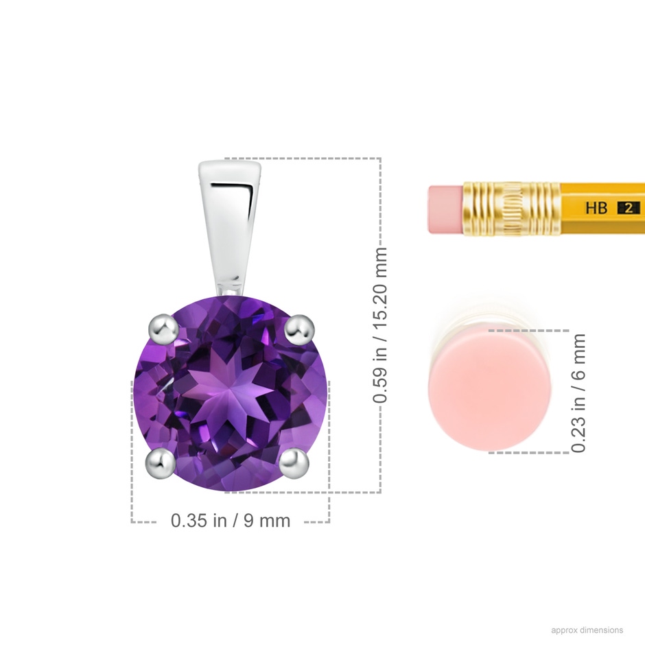 9mm AAAA Classic Prong-Set Round Amethyst Solitaire Pendant in P950 Platinum ruler