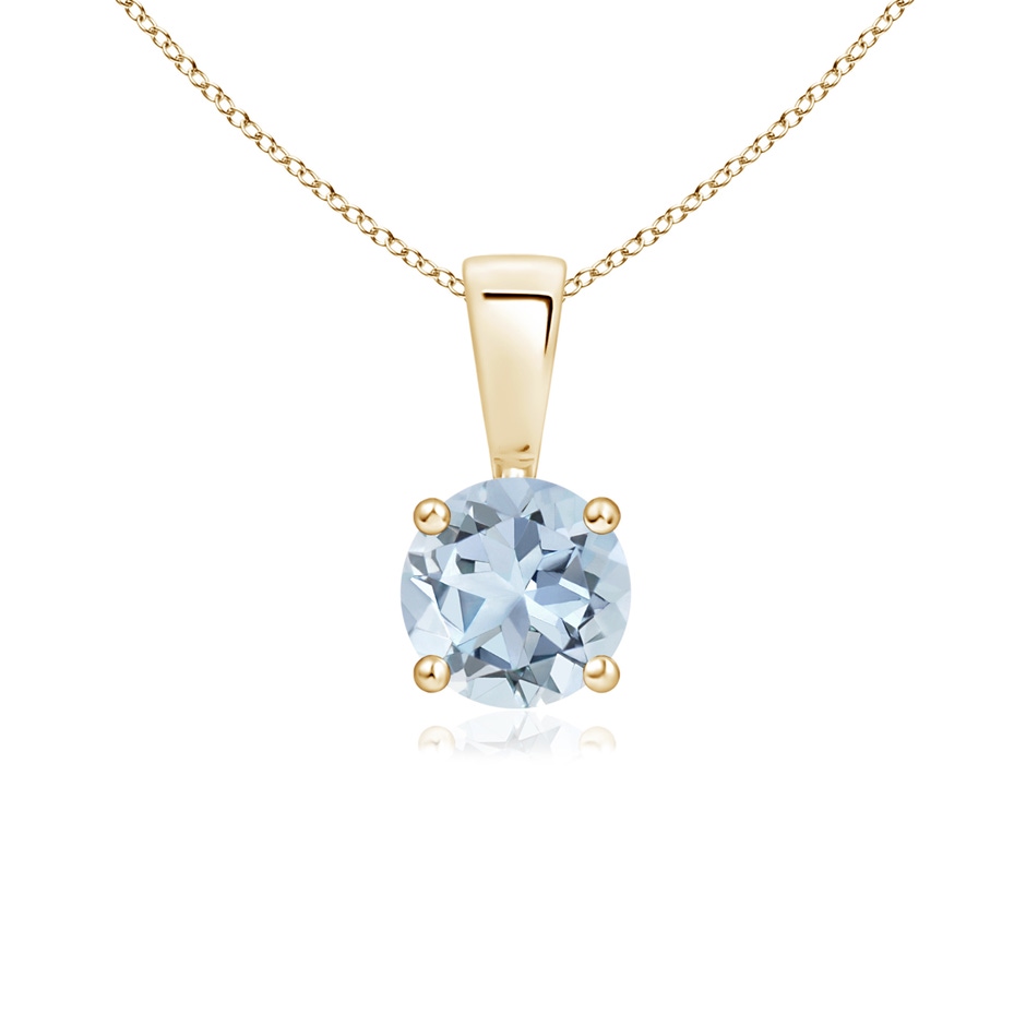 5mm A Classic Prong-Set Round Aquamarine Solitaire Pendant in Yellow Gold 