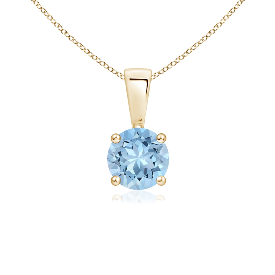 5mm AAA Classic Prong-Set Round Aquamarine Solitaire Pendant in Yellow Gold 