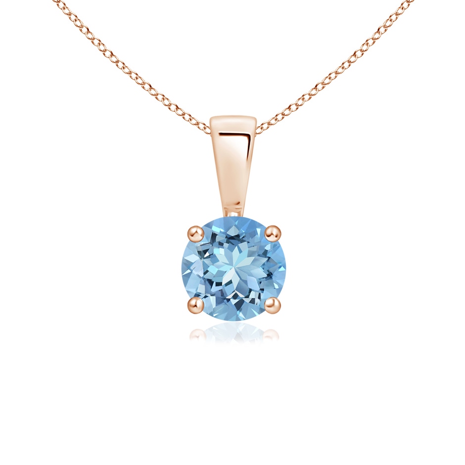 5mm AAAA Classic Prong-Set Round Aquamarine Solitaire Pendant in 9K Rose Gold 
