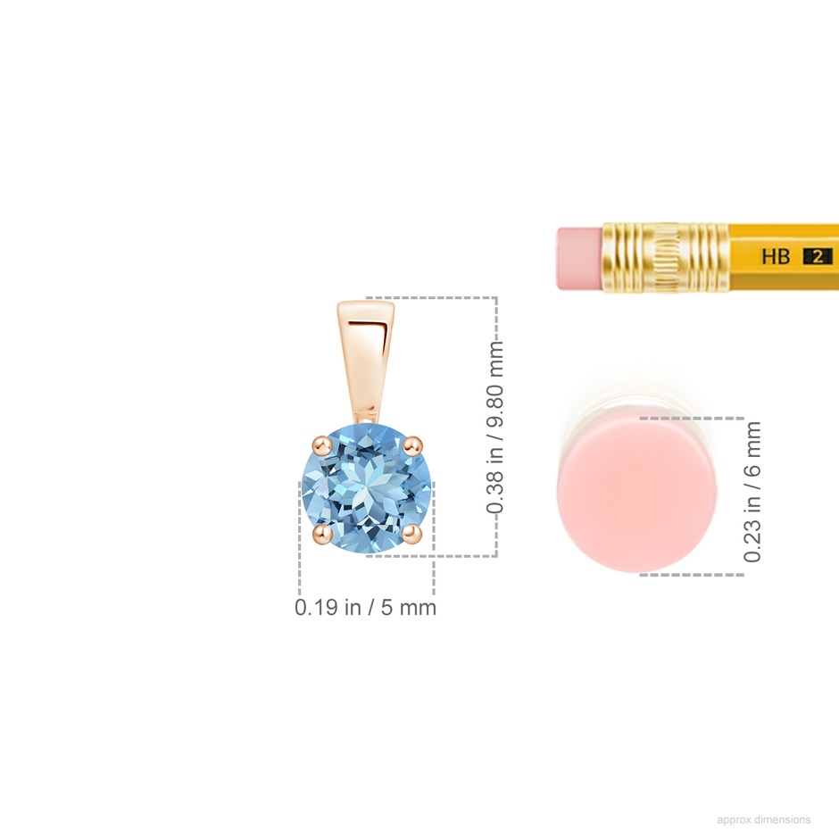 5mm AAAA Classic Prong-Set Round Aquamarine Solitaire Pendant in 9K Rose Gold ruler