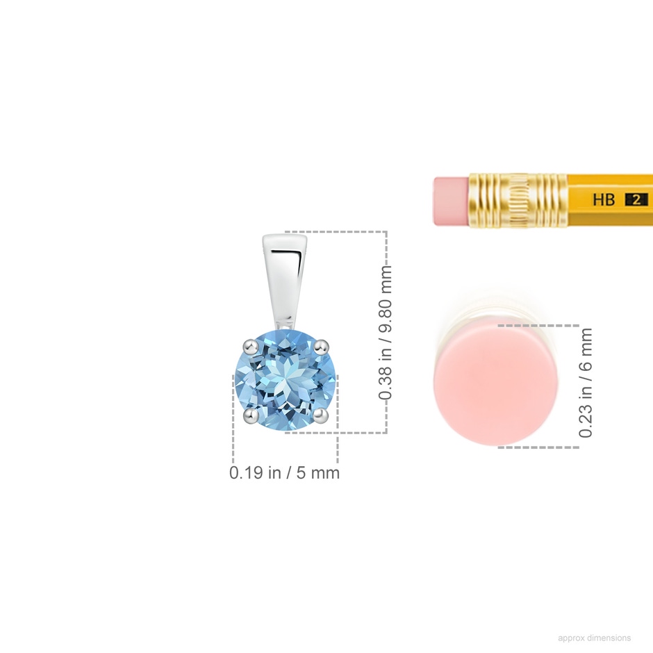 5mm AAAA Classic Prong-Set Round Aquamarine Solitaire Pendant in P950 Platinum ruler
