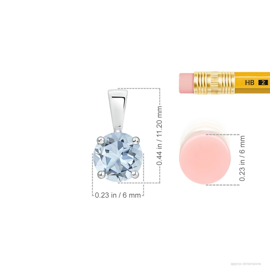 6mm A Classic Prong-Set Round Aquamarine Solitaire Pendant in S999 Silver ruler