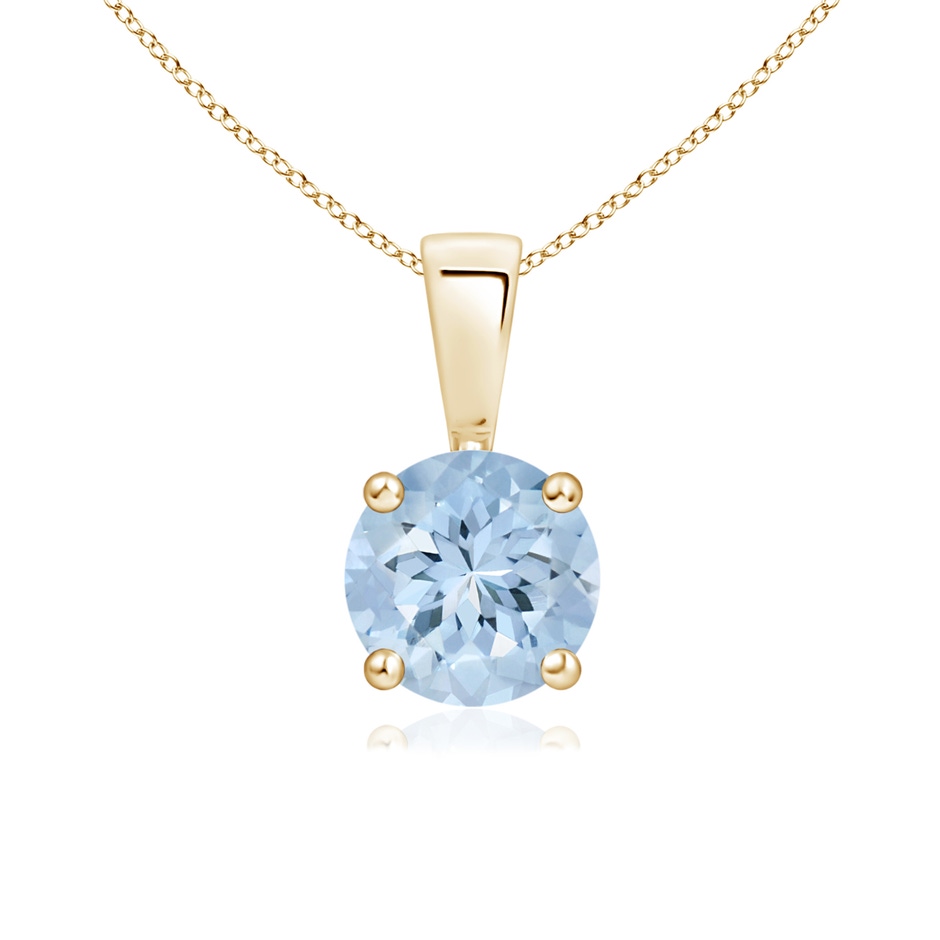 6mm AA Classic Prong-Set Round Aquamarine Solitaire Pendant in Yellow Gold 