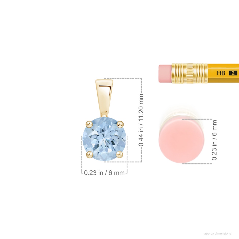 6mm AA Classic Prong-Set Round Aquamarine Solitaire Pendant in Yellow Gold ruler