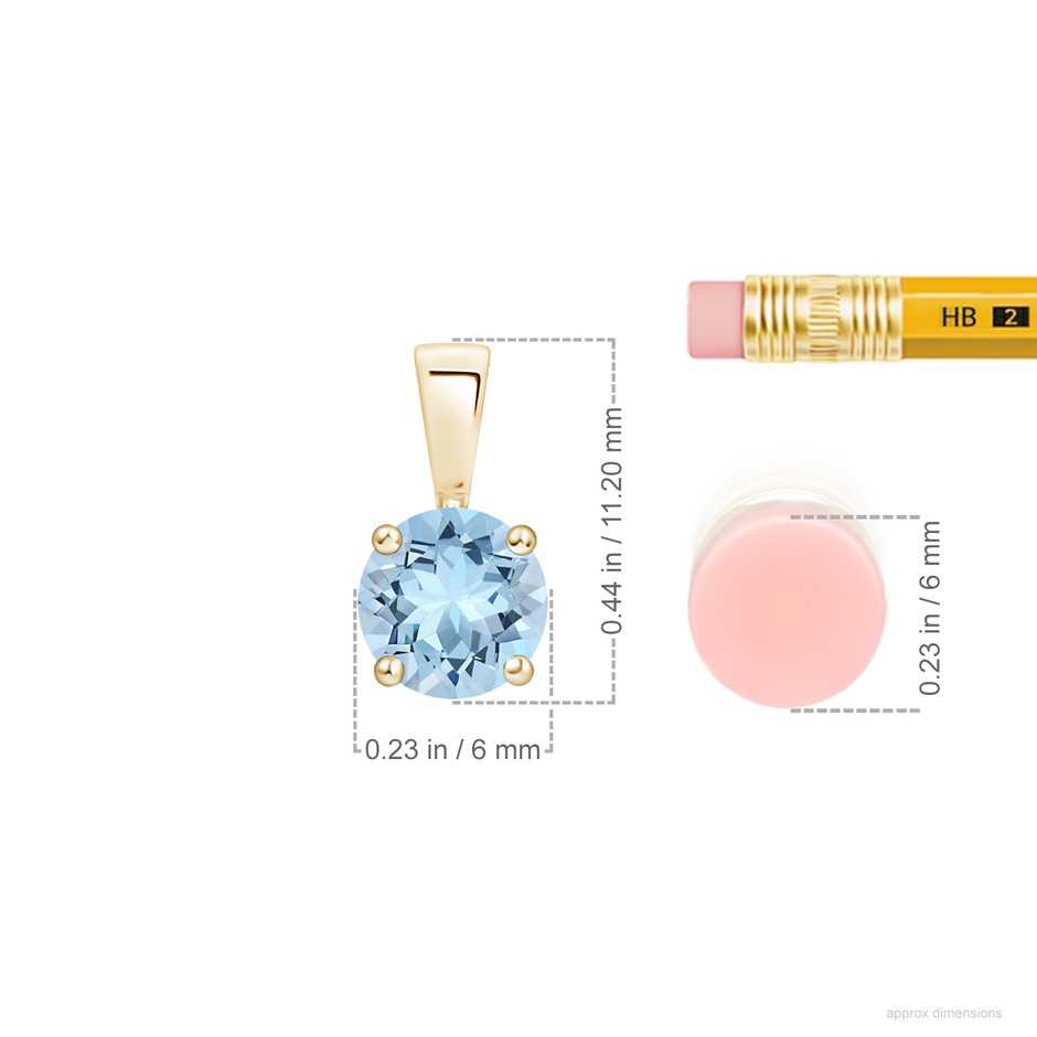6mm AAA Classic Prong-Set Round Aquamarine Solitaire Pendant in Yellow Gold ruler