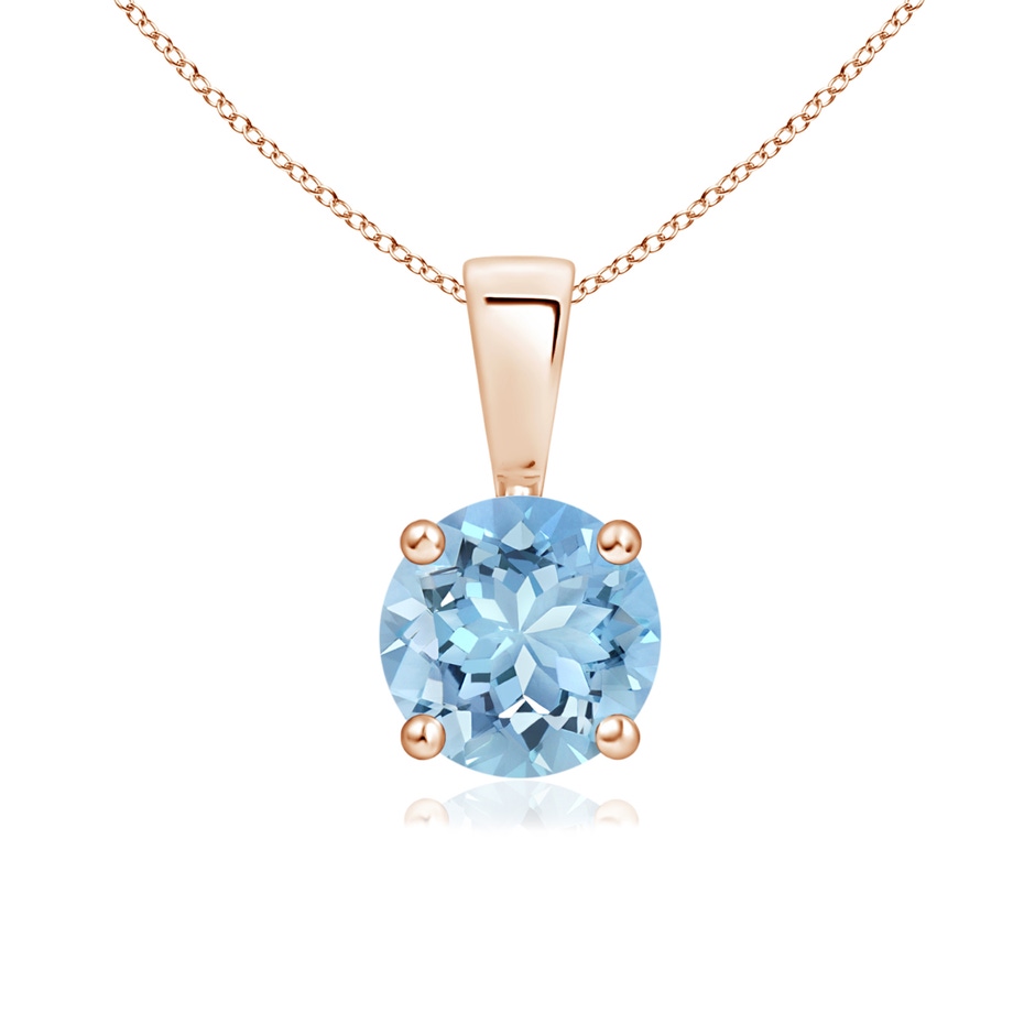 6mm AAAA Classic Prong-Set Round Aquamarine Solitaire Pendant in Rose Gold 