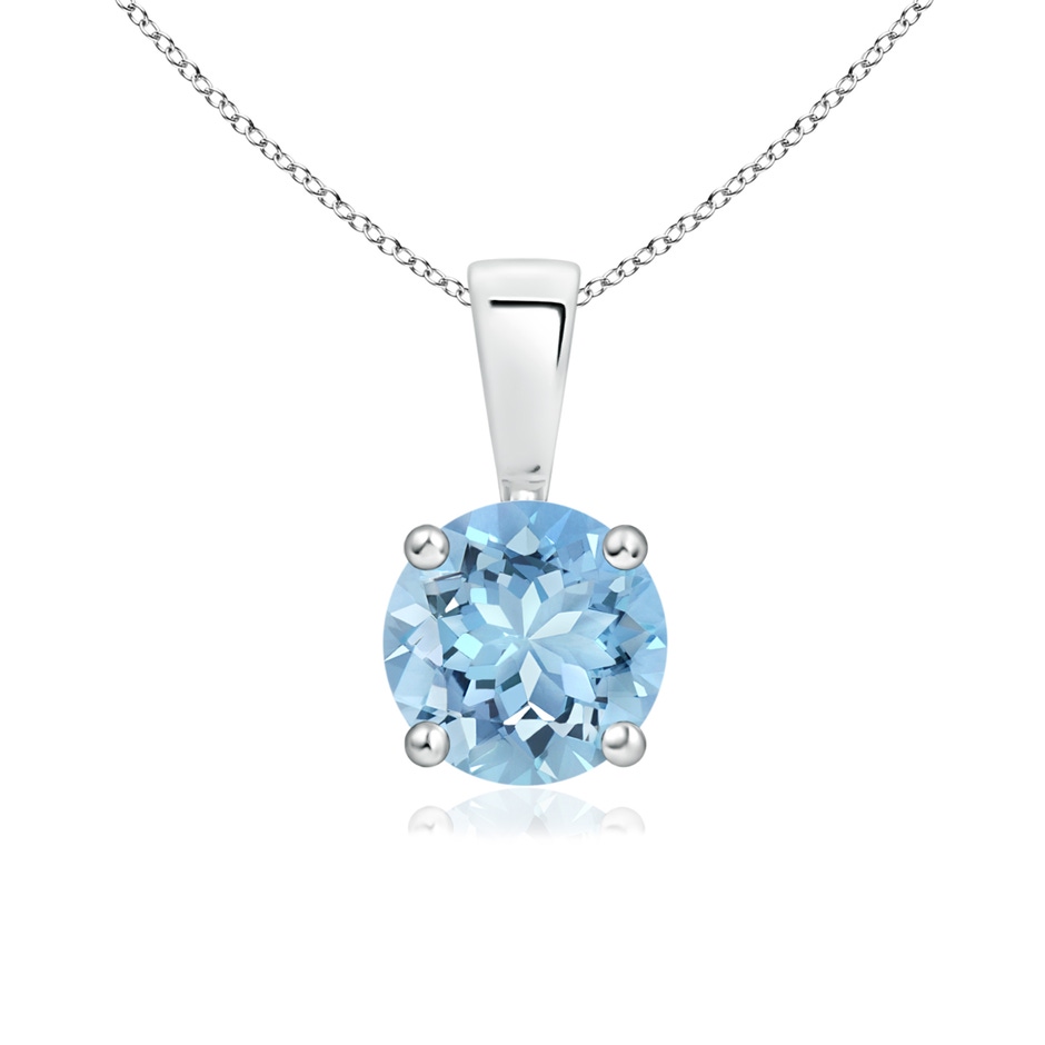 6mm AAAA Classic Prong-Set Round Aquamarine Solitaire Pendant in S999 Silver 