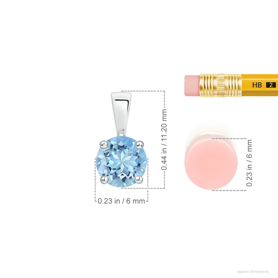 6mm AAAA Classic Prong-Set Round Aquamarine Solitaire Pendant in S999 Silver ruler